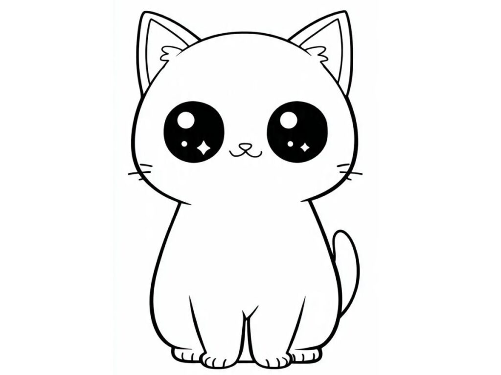 dessin de chat kawaii à colorier pour enfants