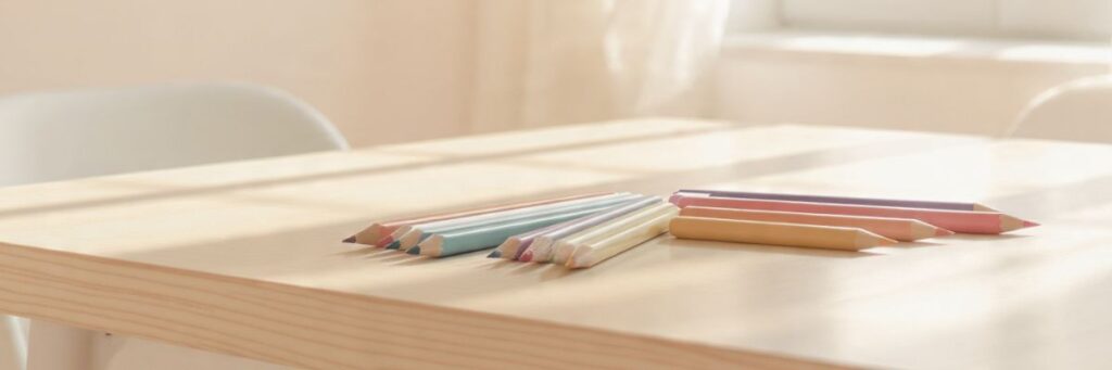 Table de dessin artistique avec des crayons de couleur pour le coloriage - NuanceDoel