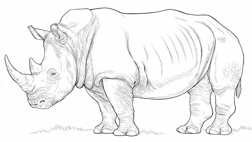 dessin de rhinocéros puissant à colorier pour enfants