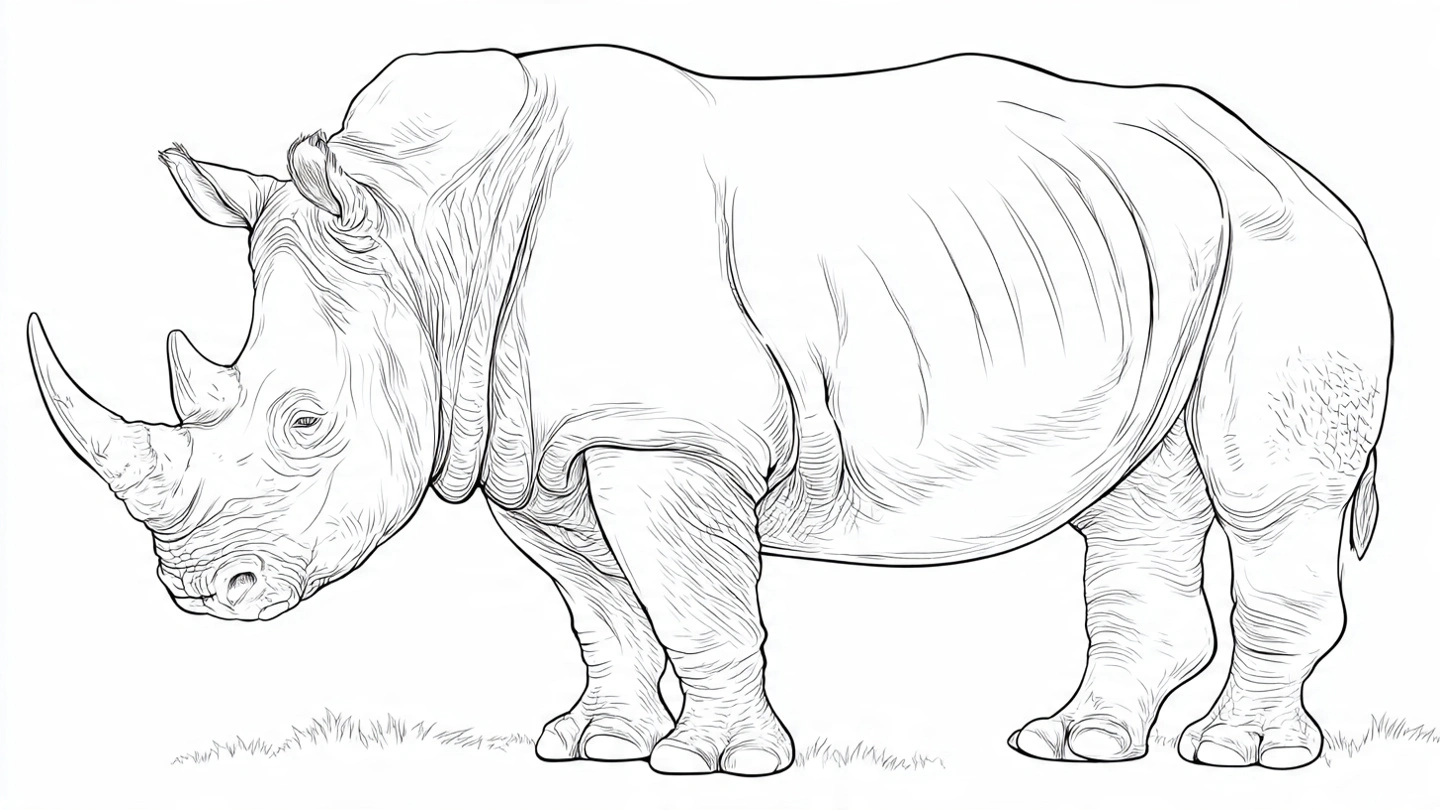 Coloriage Rhinocéros Puissant : Dessin de la Savane à Imprimer Gratuit