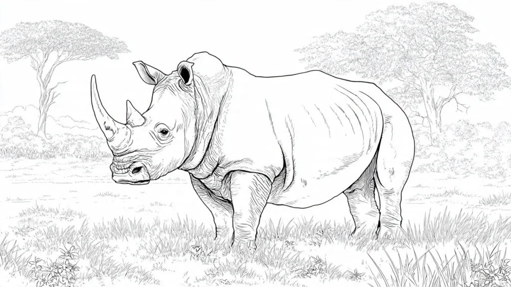 dessin de rhinocéros puissant à colorier pour enfants 3