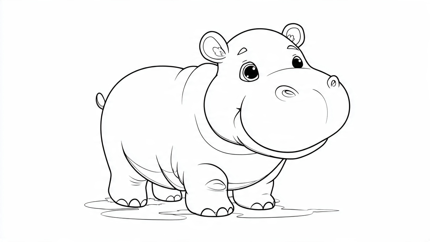 Coloriage Hippopotame Rigolo dans l’Eau à Imprimer Gratuit