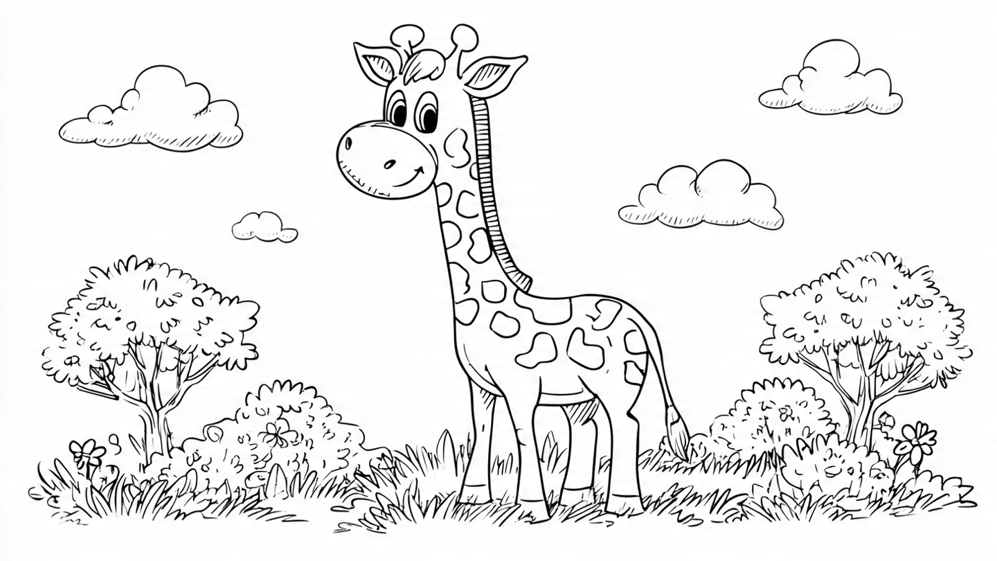 Coloriage Girafe Rigolote avec un Long Cou à Imprimer Gratuit