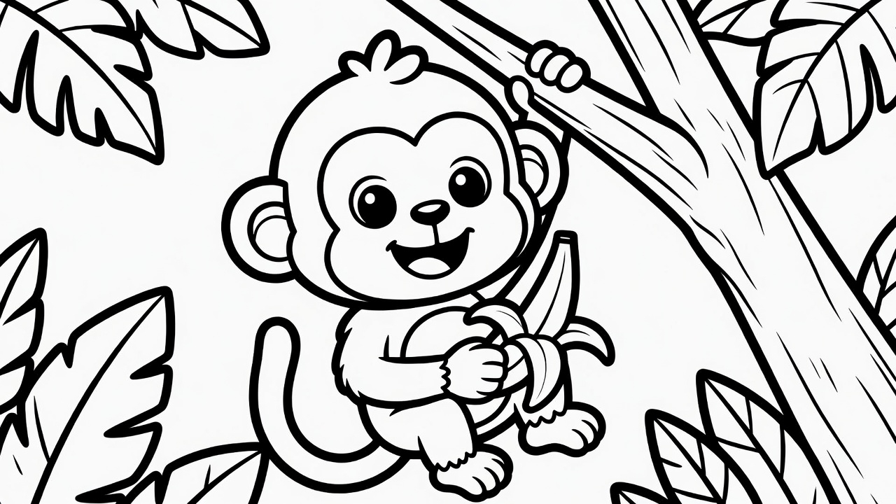Coloriage Singe Malicieux Balançant sur une Branche à Imprimer