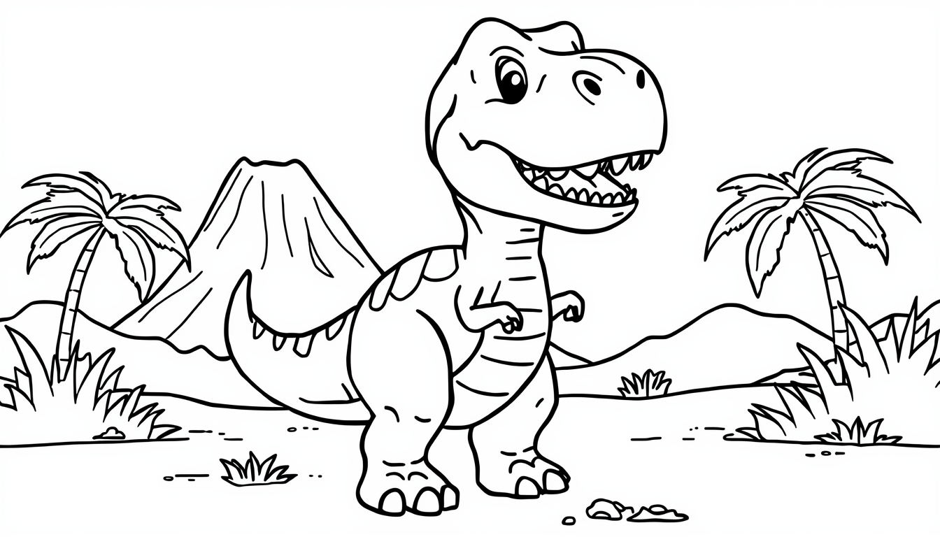 Coloriage T-Rex Rigolo : Le Roi des Dinosaures à Imprimer Gratuit